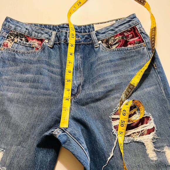 Vince Camuto Distressed Tapestry High Rise Straight Leg Crop Jeans Size 31 - Picture 10 of 12